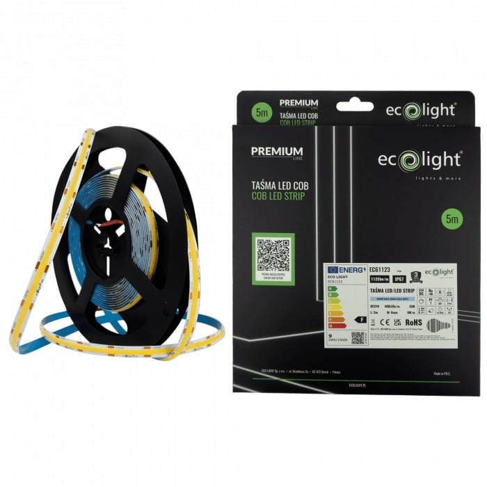 Taśma LED COB barwa zimna 12V 45W 1125lm 480 IP67 5m PREMIUM główne