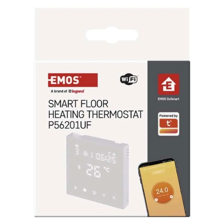 Inteligentny termostat pokojowy do ogrzewania podłogowego przewodowy GoSmart z WiFi EMOS P56201UF opakowanie przód