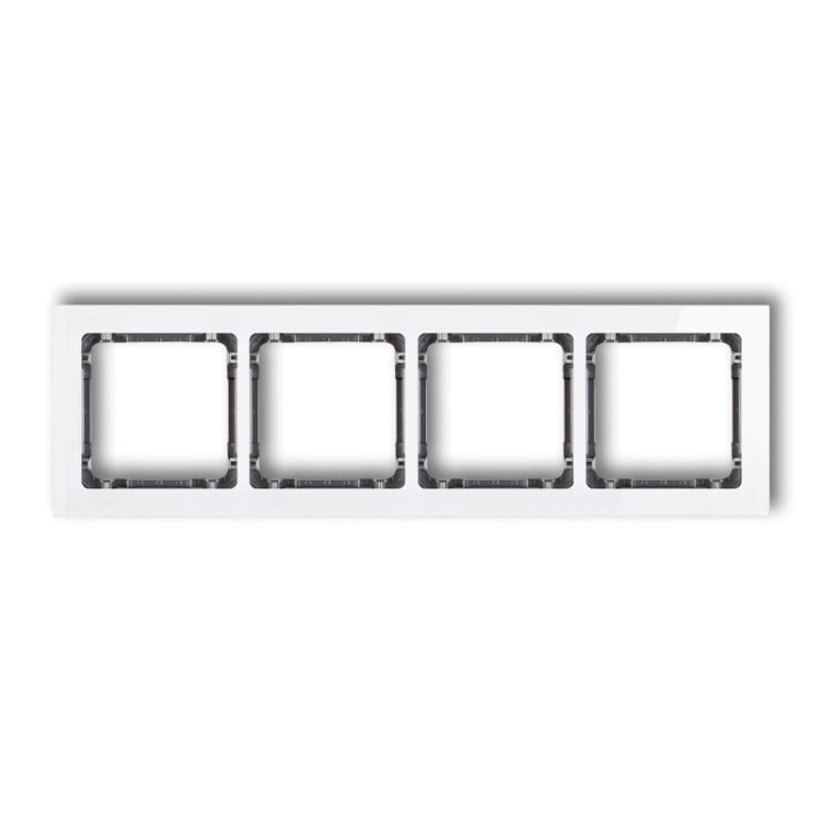 Ramka uniwersalna z efektem szkła, poczwórna, biała z wypełnieniem grafitowym