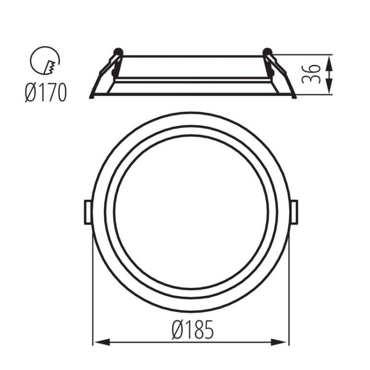 Oprawa downlight LED TIBERI CCT 21W 2310lm bez zasilacza 90° IP4420 biała Kanlux 26381 wymiary