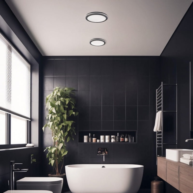 Plafoniera LED BENO CCT z czujnikiem ruchu 24-30W 3120lm ∅260mm IP65 grafitowa Kanlux 38784 aranżacja