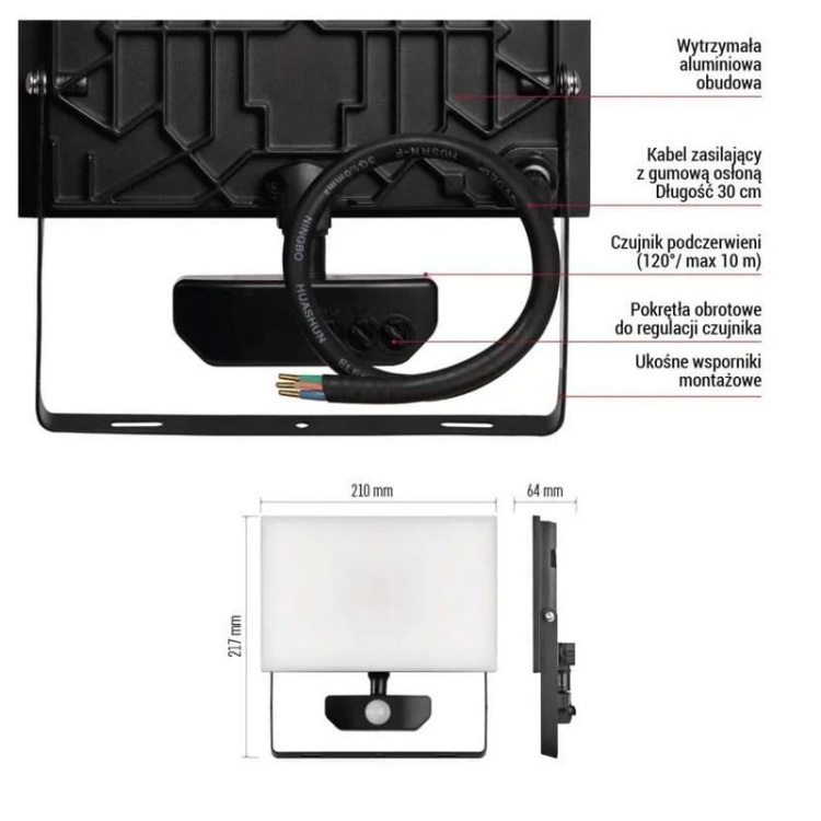 Naświetlacz LED TAMBO z czujnikiem ruchu 50W 5000lm 4000K czarny Emos info