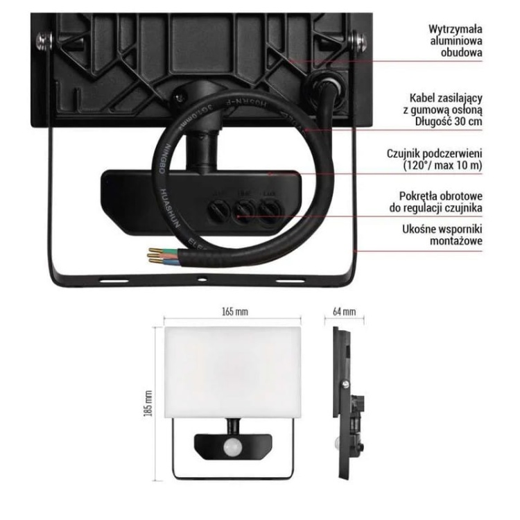 Naświetlacz LED TAMBO z czujnikiem ruchu 30W 3000lm 4000K IP54 czarny Emos info