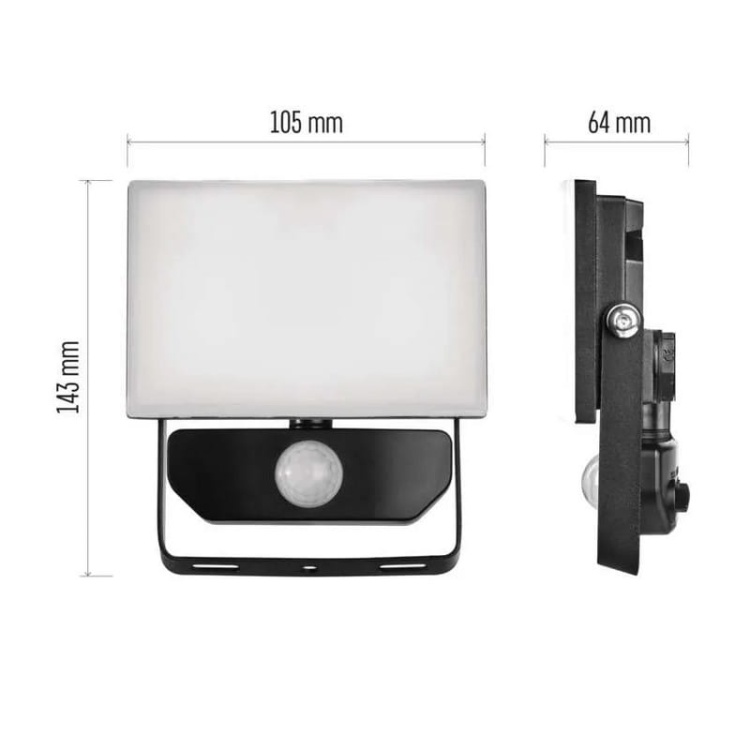 Naświetlacz LED TAMBO z czujnikiem ruchu 10W 1000lm 4000K IP54 czarny Emos wymiary