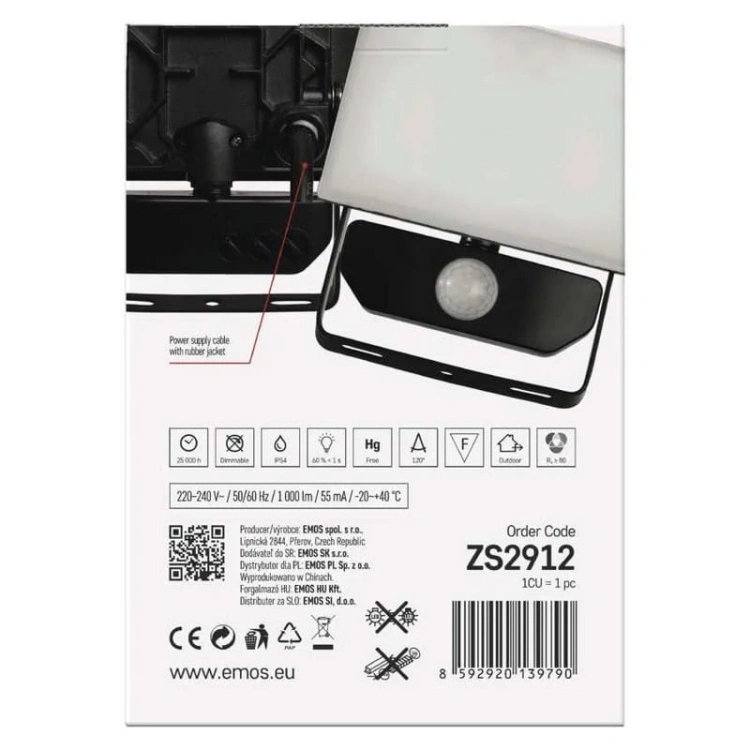 Naświetlacz LED z czujnikiem ruchu TAMBO ZS2912 10W 4000K 1000lm IP54 opakowanie tył – EMOS