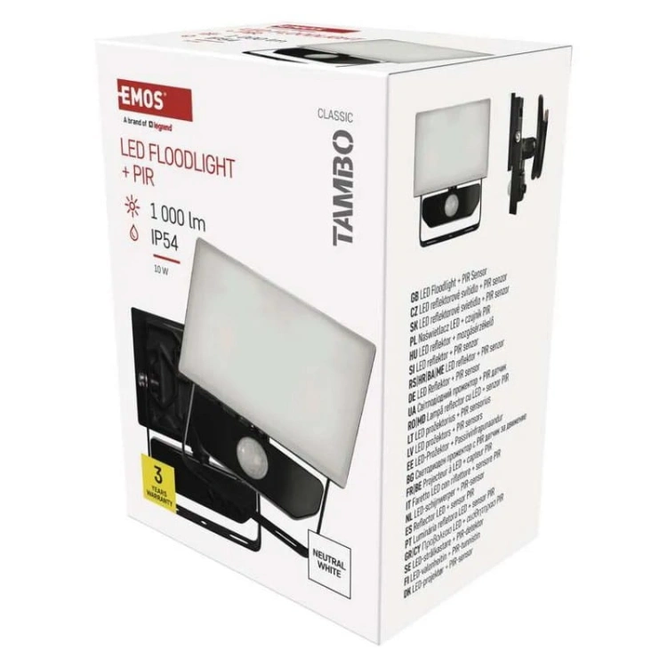 Naświetlacz LED TAMBO z czujnikiem ruchu 10W 1000lm 4000K IP54 czarny Emos opakowanie