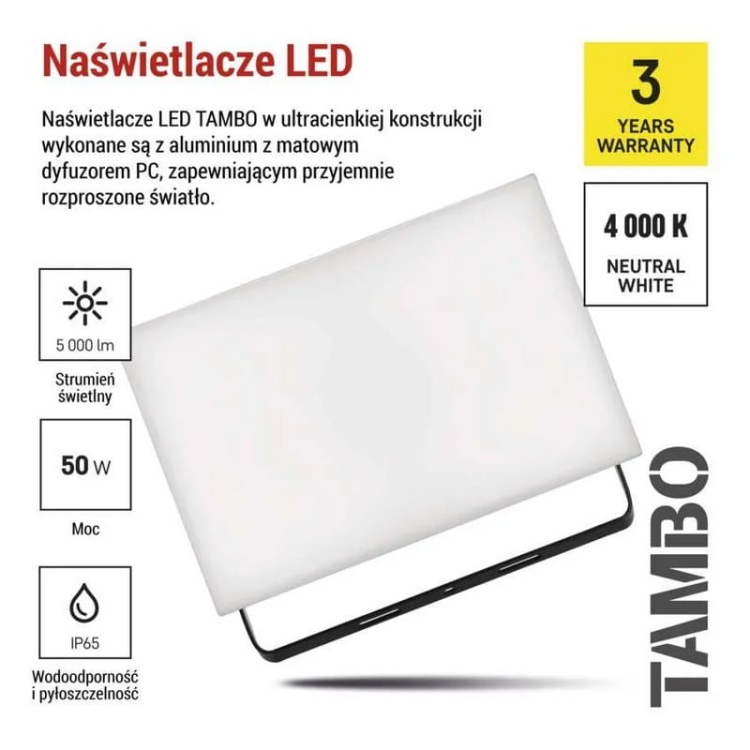 Naświetlacz LED TAMBO ZS2542 50W 4000K 5000lm IP65 IK08 czarny prezentacja – EMOS