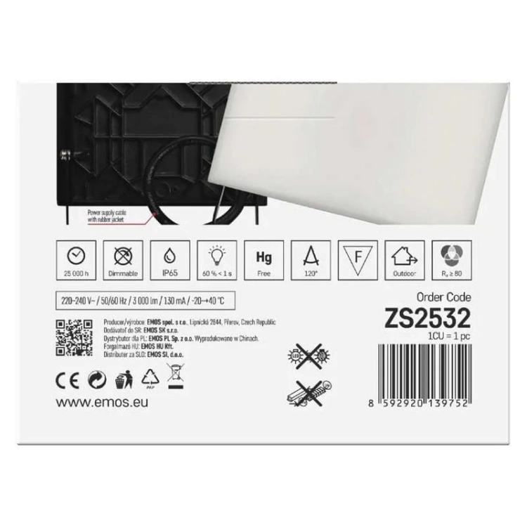 Naświetlacz LED TAMBO 30W 4000K 3000lm czarny IP65 IK08 opakowanie tył – EMOS