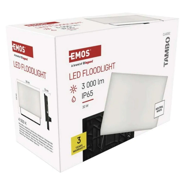 Naświetlacz LED TAMBO 30W 4000K 3000lm czarny IP65 IK08 opakowanie – EMOS