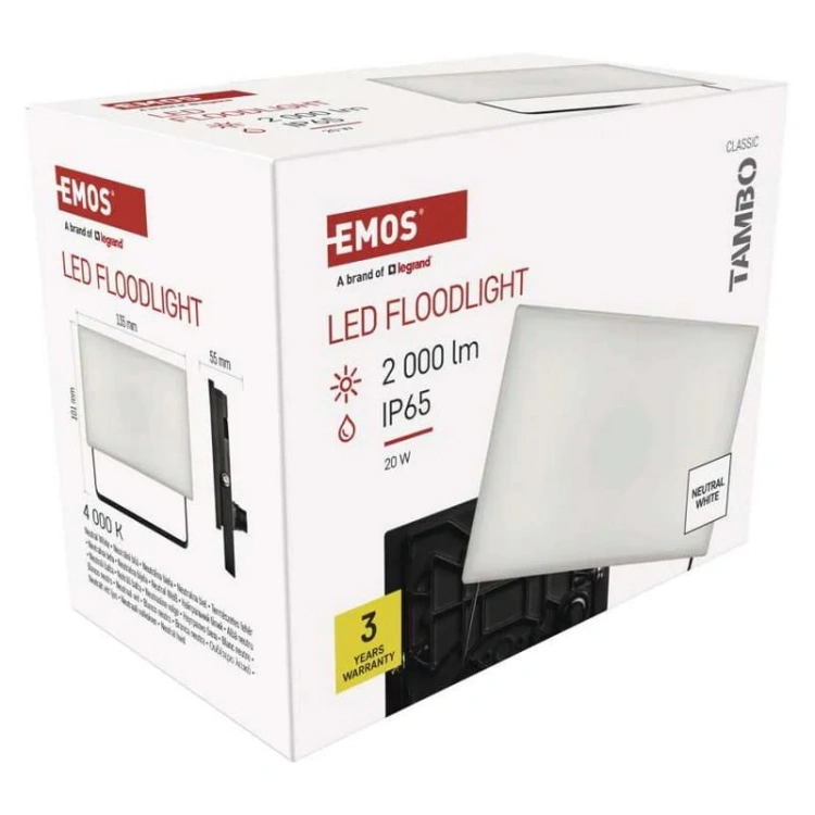 Naświetlacz LED TAMBO 20W 2000lm 4000K IP65 IK08 czarny Emos opakowanie