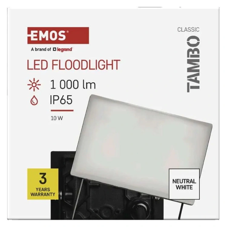 Naświetlacz LED TAMBO 10W 1000lm 4000K IP65 IK08 czarny Emos opakowanie przód