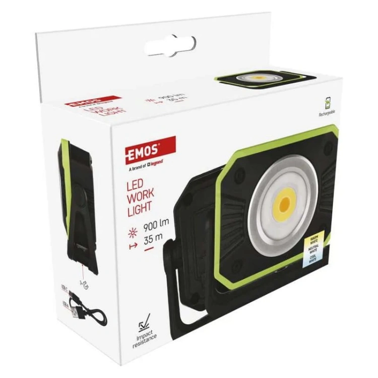 Lampa warsztatowa LED EMOS P4542 900 lm 4 tryby barwy światła COB LED z powerbankiem i magnesem opakowanie – EMOS