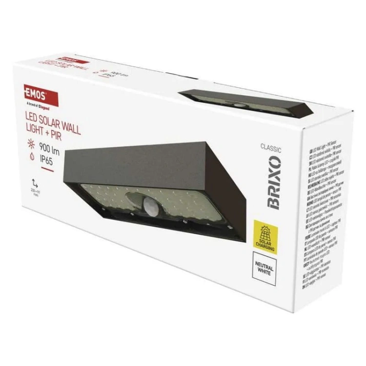 Oprawa LED Garden BRIXO solarna z PIR 4000K 900lm czarna IP65 Emos
