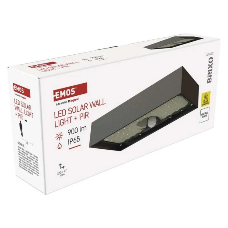 Oprawa LED Garden BRIXO solarna z PIR 4000K 900lm czarna IP65 Emos
