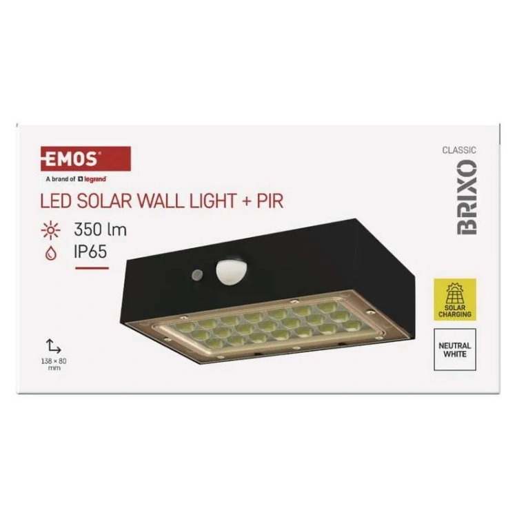 Oprawa LED Garden BRIXO solarna z PIR 4000K 350lm czarna IP65 Emos