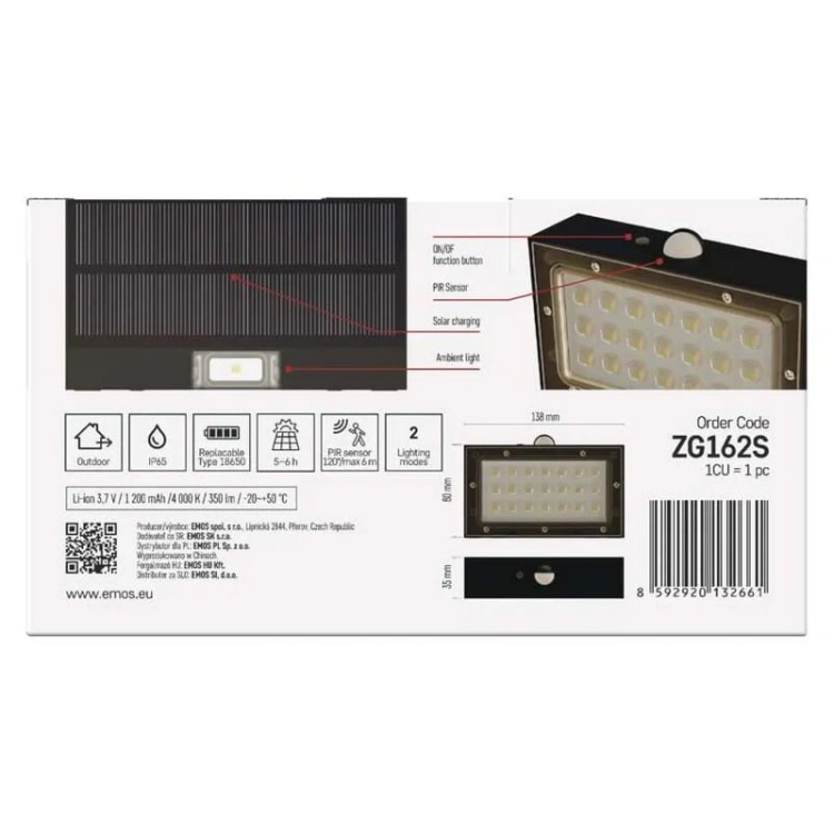 Oprawa LED Garden BRIXO solarna z PIR 4000K 350lm czarna IP65 Emos