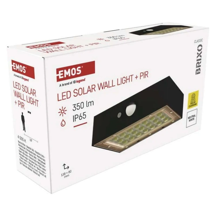 Oprawa LED Garden BRIXO solarna z PIR 4000K 350lm czarna IP65 Emos