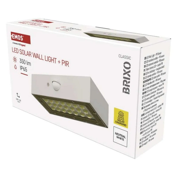 Oprawa LED Garden BRIXO solarna z PIR 4000K 350lm biała IP65 Emos
