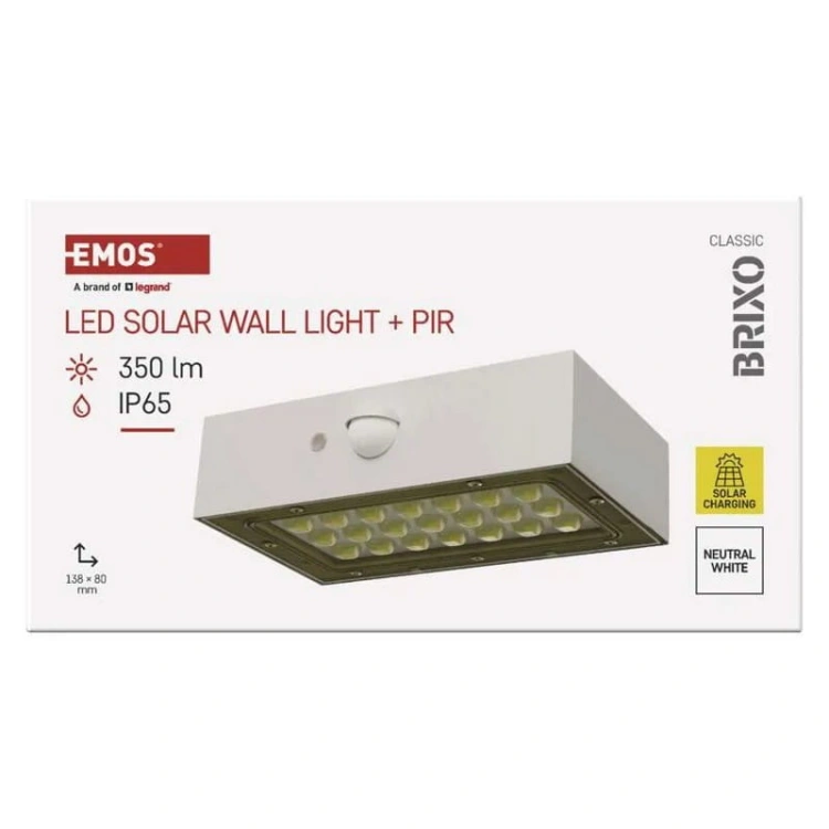Oprawa LED Garden BRIXO solarna z PIR 4000K 350lm biała IP65 Emos