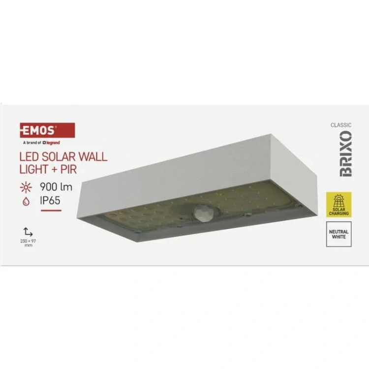 Oprawa LED Garden BRIXO solarna z PIR 4000K 900lm biała IP65 Emos