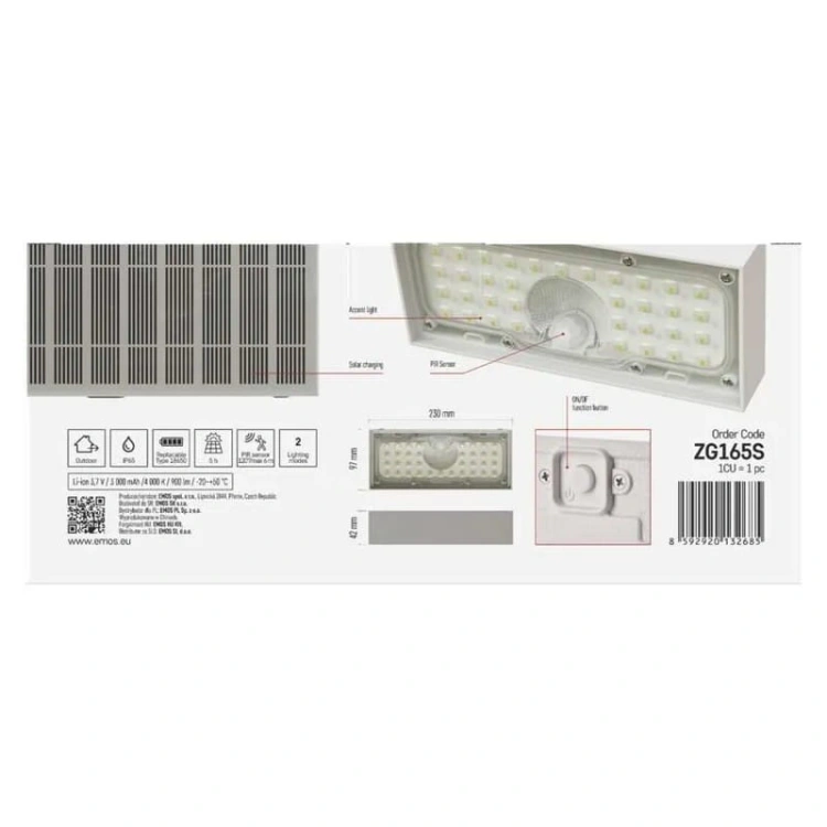 Oprawa LED Garden BRIXO solarna z PIR 4000K 900lm biała IP65 Emos