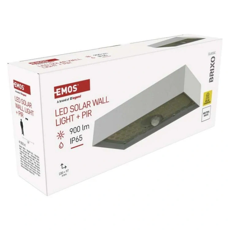 Oprawa LED Garden BRIXO solarna z PIR 4000K 900lm biała IP65 Emos