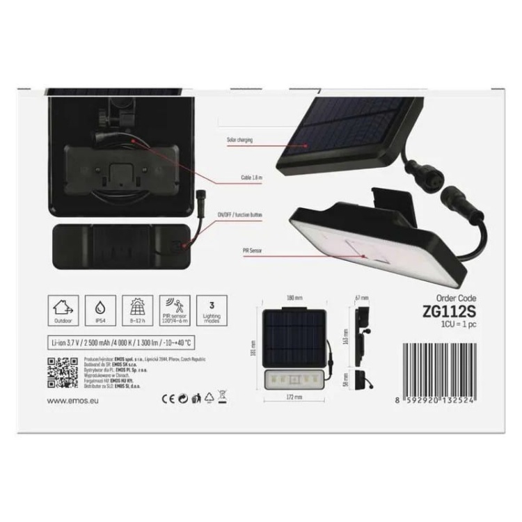 Naświetlacz LED Garden SUNNO solarny z PIR 4000K 1300lm IP54 Emos