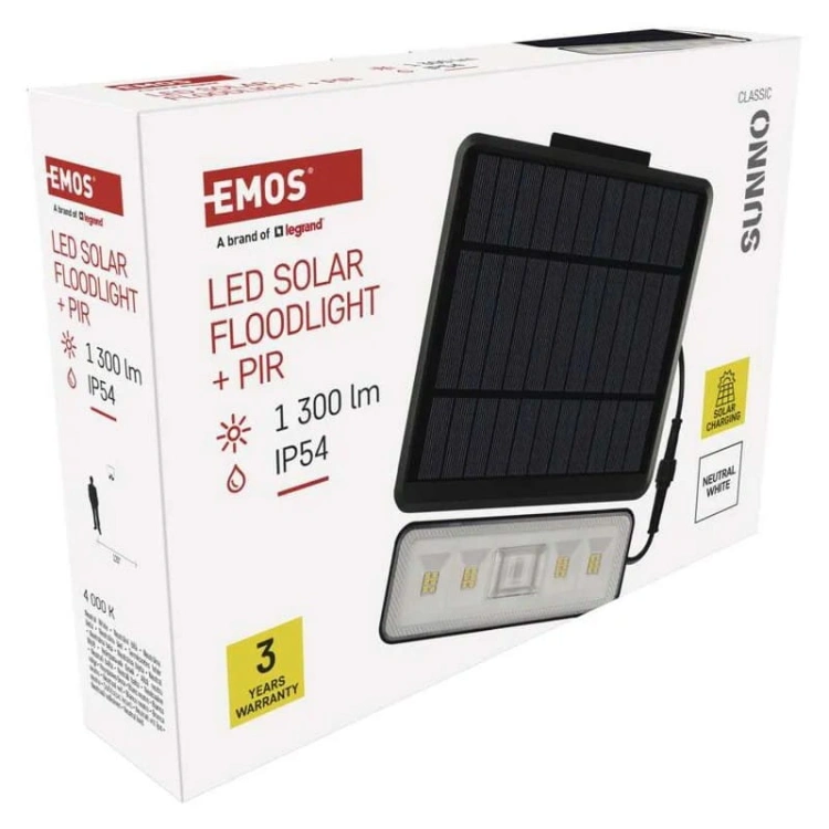 Naświetlacz LED Garden SUNNO solarny z PIR 4000K 1300lm IP54 Emos