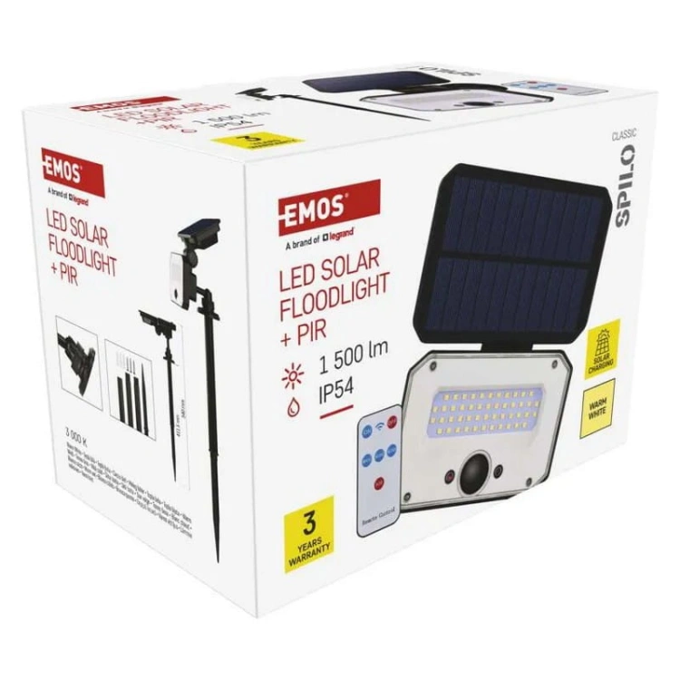 Naświetlacz LED Garden SPILO solarny z PIR 3000K 1500lm IP54 Emos