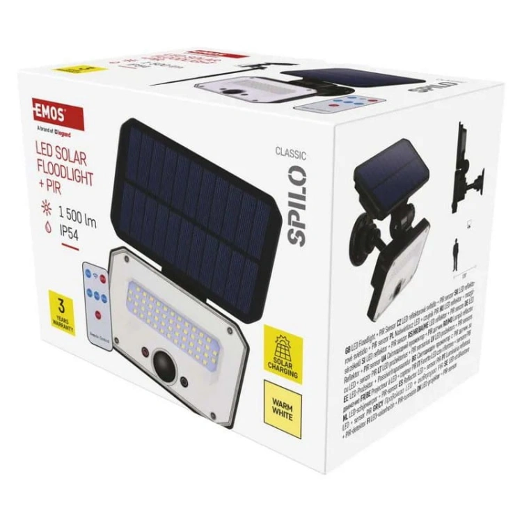 Naświetlacz LED Garden SPILO solarny z PIR 3000K 1500lm IP54 Emos