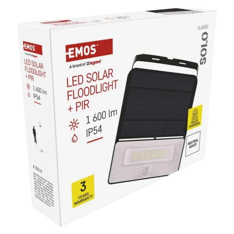 Naświetlacz LED Garden SOLO solarny z PIR 4000K 1600lm IP54 Emos