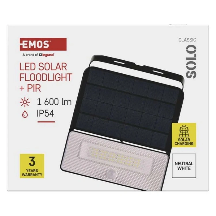 Naświetlacz LED Garden SOLO solarny z PIR 4000K 1600lm IP54 Emos