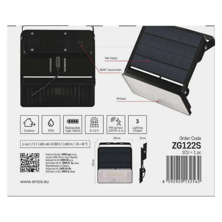 Naświetlacz LED Garden SOLO solarny z PIR 4000K 1600lm IP54 Emos