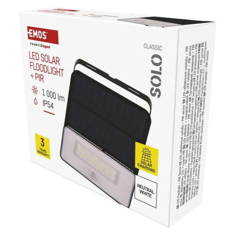 Naświetlacz LED Garden SOLO solarny z PIR 4000K 1000lm IP54 Emos