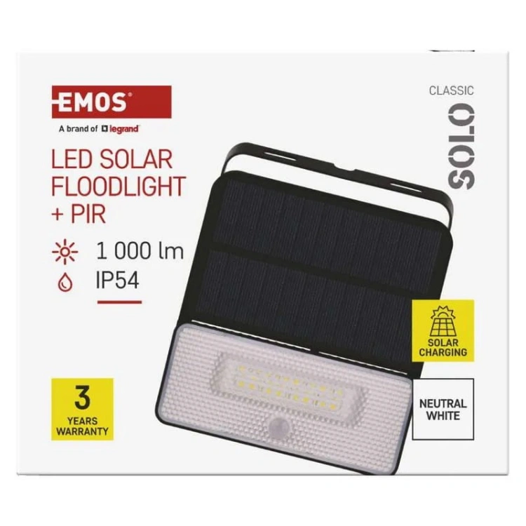 Naświetlacz LED Garden SOLO solarny z PIR 4000K 1000lm IP54 Emos