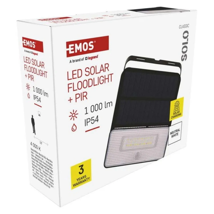 Naświetlacz LED Garden SOLO solarny z PIR 4000K 1000lm IP54 Emos