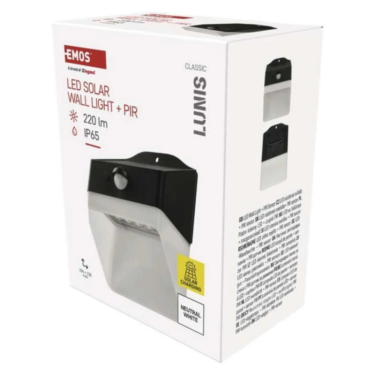 Oprawa LED solarna LUNIS z PIR 4000K 220lm IP65 Emos