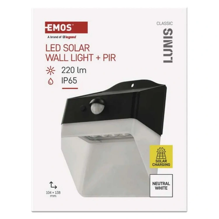 Oprawa LED solarna LUNIS z PIR 4000K 220lm IP65 Emos