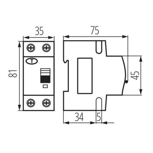 Wyłącznik różnicowo-nadprądowy 2P KRO6-2/B10/30-A wymiary
