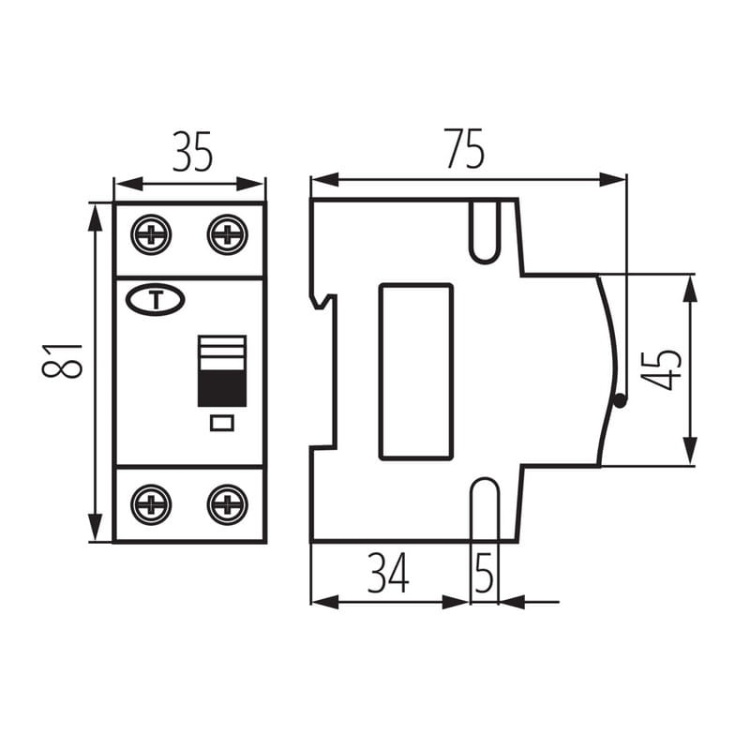 Wyłącznik różnicowo-nadprądowy 2P KRO6-2/B10/30-A wymiary