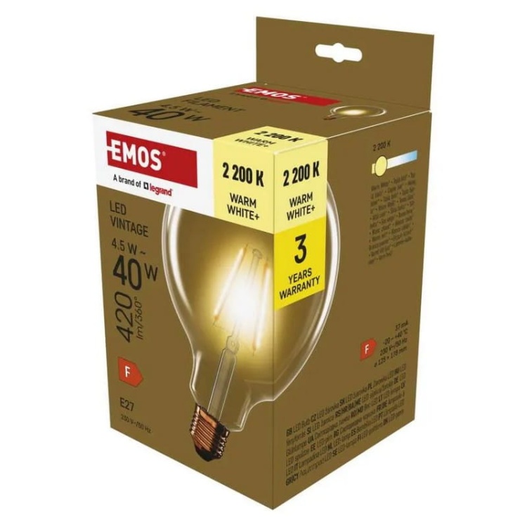 Żarówka LED Vintage G125 E27 4.5W=40W 420lm ciepła biel 2200K EMOS opakowanie