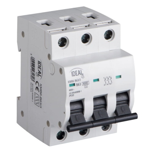 Wyłącznik z zabezpieczeniem nadmiarowoprądowym 3P KMB6-B63/3 63A Ideal 23170