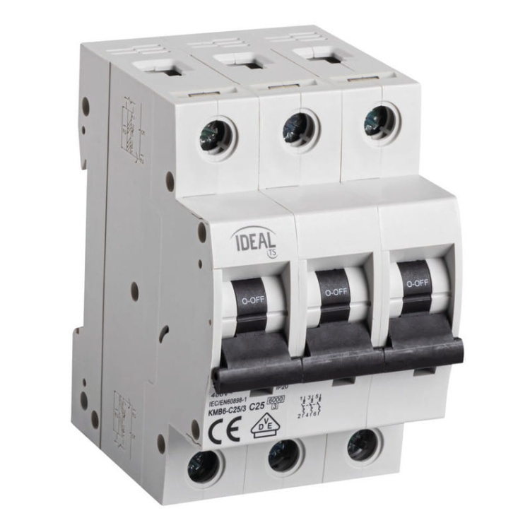 Wyłącznik z zabezpieczeniem nadmiarowoprądowym 3P KMB6-C25/3 25A Ideal 23148