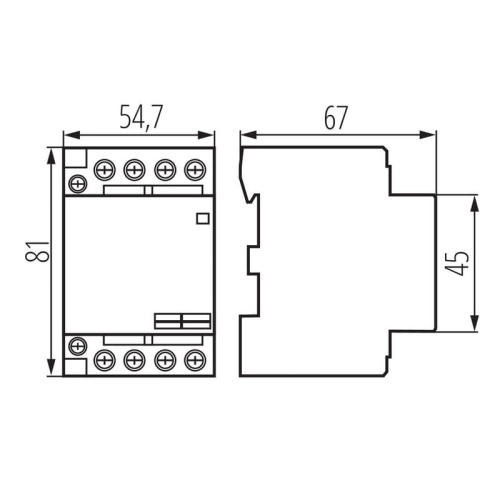 Stycznik modułowy, sterowanie 230V KMC-40-40 Ideal 23254 wymiary