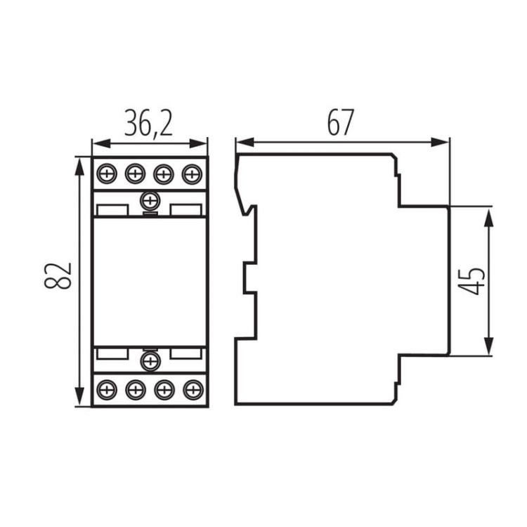 Stycznik modułowy, sterowanie 230V KMC-40-20 Ideal 23253 wymiary
