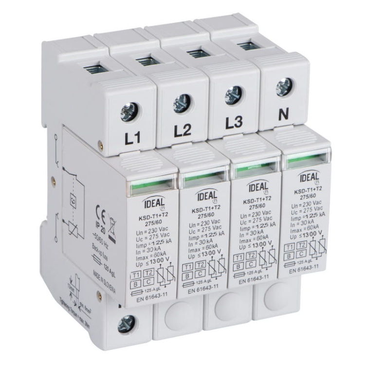 Warystorowy ogranicznik przepięć KSD-T1T2 275/240 3P+N Ideal 23920