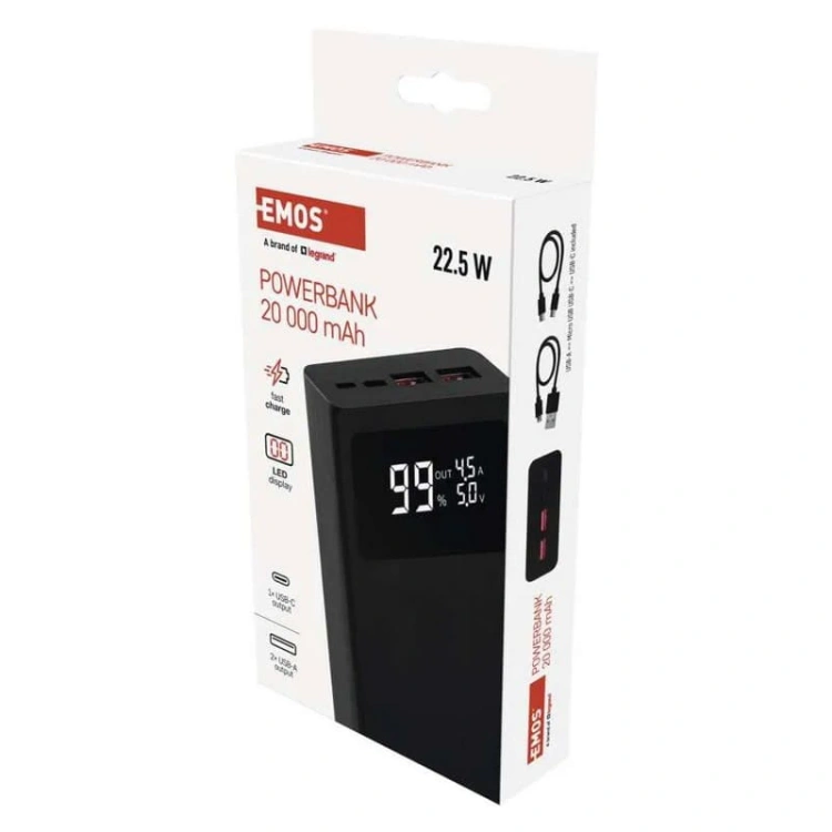 Powerbank BETAQ 20 22.5W 20000mAh czarny B0532B Emos aranżacja opakowanie