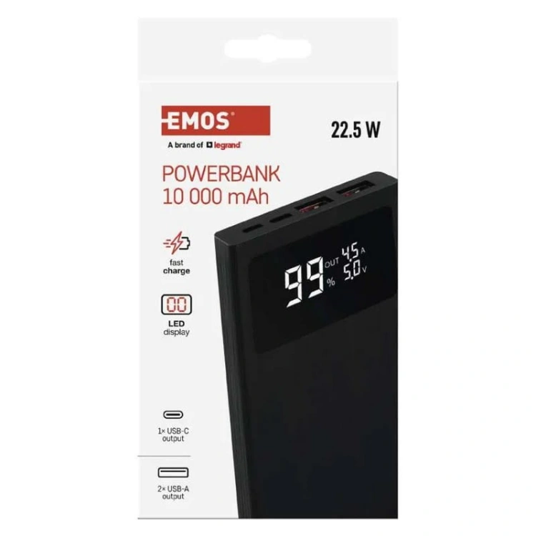 Powerbank BETAQ 10 22.5W 10000mAh czarny Emos B0531B opakowanie