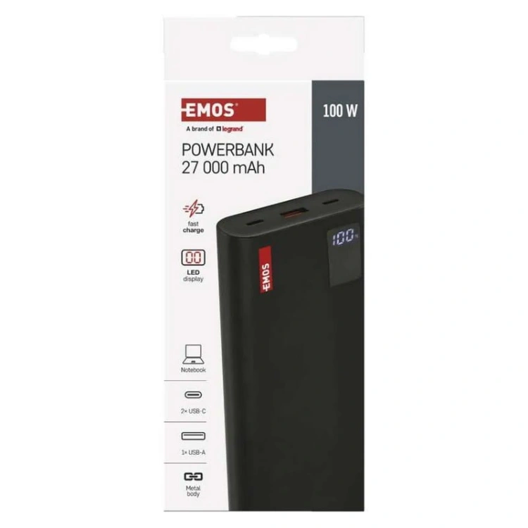 Powerbank do laptopa NTBF30 100W PD 27000mAh czarny Emos B0561B opakowanie