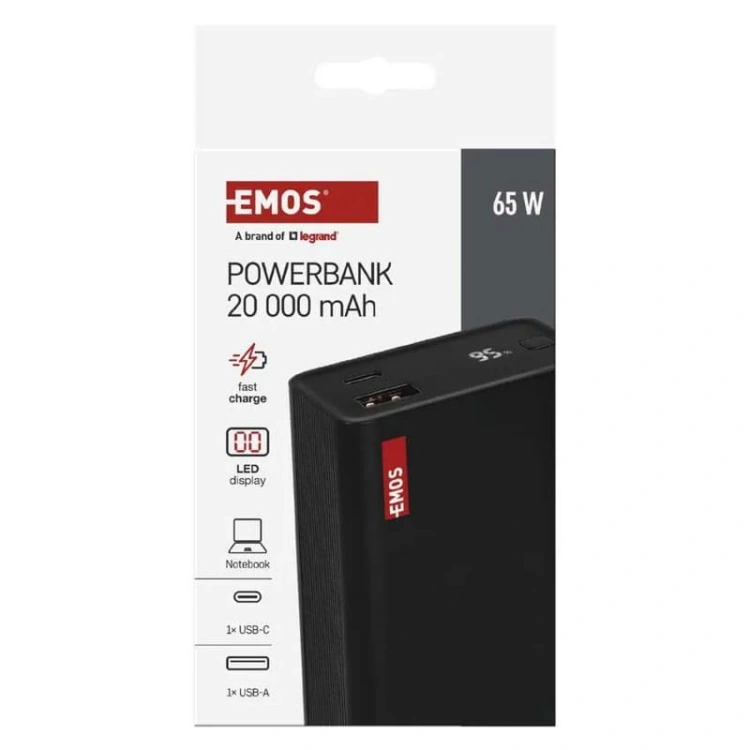 Powerbank do laptopa NTBF20 65W PD 20000mAh czarny Emos B0560B opakowanie